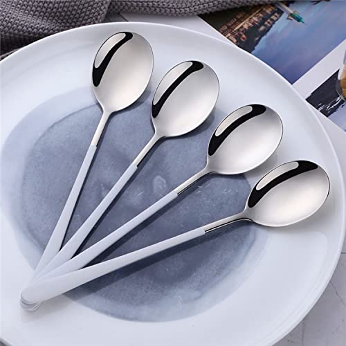 Image of Stainless Steel Dinner /Table Spoons, Silver Elliptical Head, Spoon Set, Length 21 cm, Set of 4, White