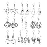 Dreuyet 9 Pairs Biology Gifts Earrings Set Unique Charm Chemistry Atom DNA Microscope Brain Heart Light Bulb Globe Scientist Earrings for Women Science Nerd Jewelry Gifts (Simple)