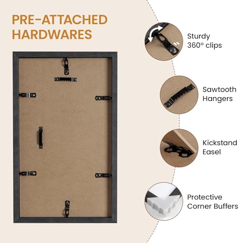 Image of 7x12 Picture Frame,Solid Oak Wood 7 inchx12 inch Photo Frame, Black Color Tempered Real Glass 7 by 12 Wooden Frames with No Mat,12x7 Picture Frames for Wall or Tabletop Display
