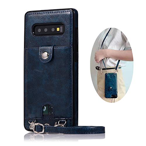 Jaorty Pu Leather Wallet Case For Samsung Galaxy S10 Necklace Lanyard Case Cover With Card Holder Adjustable Detachable Anti-Lost Neck Strap Case For Samsung Galaxy S10,Blue #TOP17