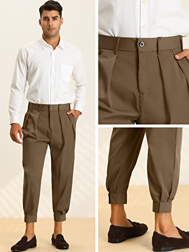 Lars Amadeus Cropped Formal Pants for Men's Solid Color Double Pleated Tapered Dress Pants4