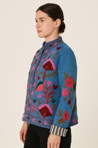 Women’s Floral Embroidered Kimono Jacket – Short Boho Chic Cardigan, One Size, Lightweight, Vibrant Colorful Design for Casual and Evening Wear Multicolor4