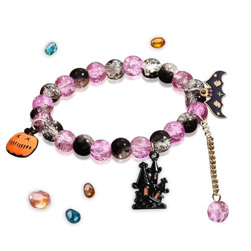 Halloween Bracelet for Women Pumpkin Bat Haunting House Boo Clay Bead Stackable Bracelet Halloween Party Gifts