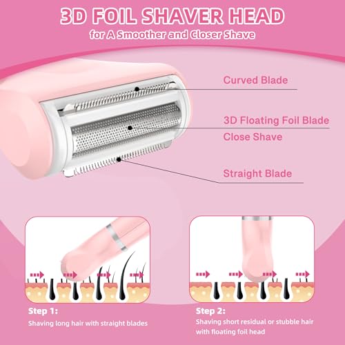 Electric-Razors-Shaver-for-Women-3-in-1-Bikini-Trimmer-for-Women-IPX7-Waterproof-Pubic-Hair-Trimmer-Women-Wet-Dry-Use-Rechargeable-Hair-Removal-Kit-for-Face-Body-Leg-Bikini-Underarm-Arm