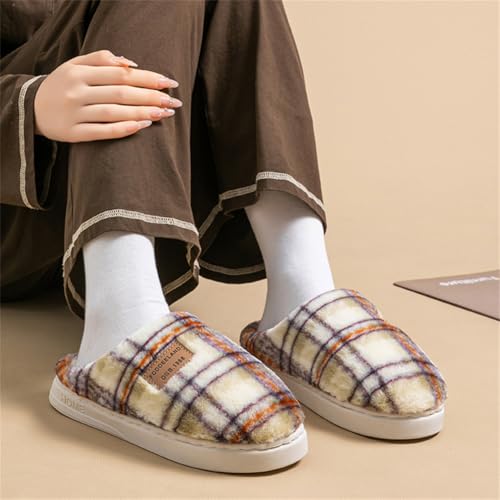 Caistre 2025 Women's Retro Plaid House Slippers Memory Foam Indoor Outdoor Shoes Plush Fuzzy Slipper Winter Bedroom Anti-Slip Shoes2