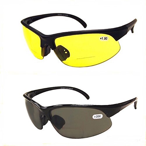 2 Pair of Bifocal Half Rim Sports Sun Style Reader - Outdoor Reading Sunglasses - 1 Clear Hard Case