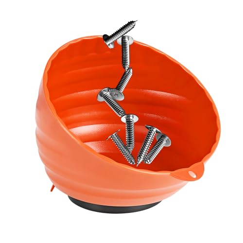 Rdxcv Magnetic Nut Cup, 6 Inch Cup Diameter Curved Magnetic Screws Bowl Holds Up to 5 Pounds, Multi-Use Parts Tray Nuts Bolts Organizer Attaches to Metal Surfaces, Car Accessories (Orange)