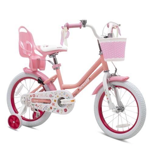 Image of ACEGER Girls Bike with Basket for Ages 2-12 Years Old Kids, 12 14 16 18 Inch with Training Wheels，Princess Style with Streamers, Handbrake & Coaster Brake,Multiple Colors.