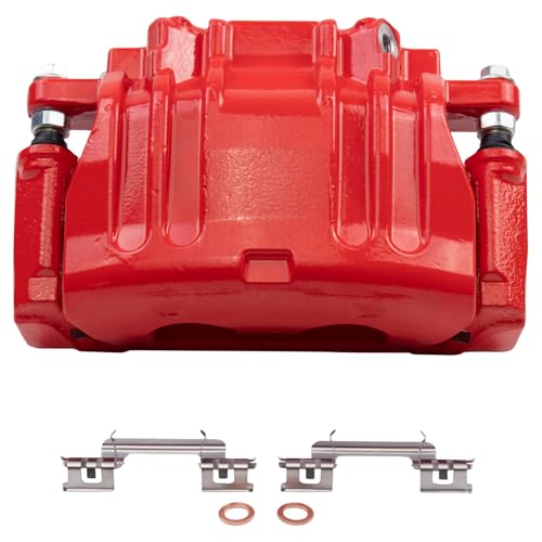 Image of TRQ Performance Front Driver and Passenger Side Brake Caliper Set Caliper Brackets Hardware Compatible with 12-20 Dodge Charger with Dual Piston Front Calipers without Brembo Brake Package