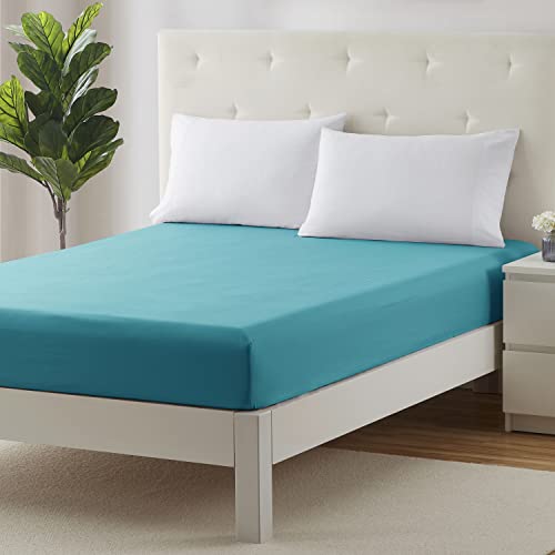 Image of Clara Clark Fitted Sheet, Extra Deep Pocket Fits Deep Mattress, Luxury Soft Fitted Sheet Only, Queen Teal