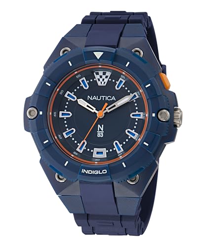 Reviews de Nautica Relojes que Puedes Comprar On-line. 42 Nautica Coronado Bay Reloj para hombre, Azul/Naranja/Azul