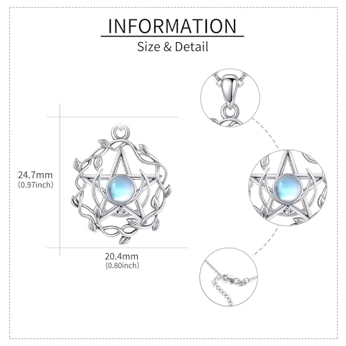 YFN Pentagram Pentacle Necklace Sterling Silver Pentagram Pentacle Moonstone Pendant Necklace Pagan Wiccan Jewelry for Women Gifts4
