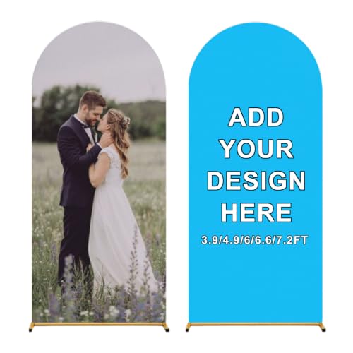 UNJOOES Custom Arch Cover Personalized Photo Backdrop Covers 3.9-7.2 FT Customized Image Text for Birthday Graduation Wedding Party Ceremony Event Decoration, Sky-Blue 7.2 ft