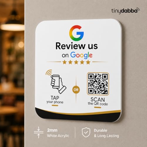 tinydabba Review NFC Plate with QR Code, Acrylic Review Stand for Shops, Restaurants & Salons, Contactless Feedback Collection, No Monthly Fees, 4x4 Inches, 2mm Acrylic - 2