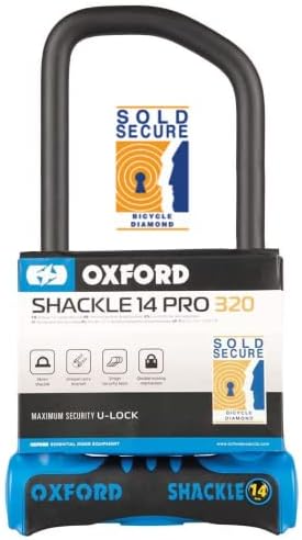 Oxford LK322 320mm x 177mm Shackle14 Pro U Diamond Rated Bicycle and Electric Bike Lock, Blue/Black