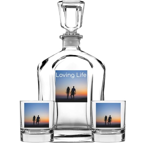 Personalized Printed 23oz Whiskey Decanter With 2 Glasses, Custom Photo Gift, Retirement, Anniversary, Housewarming, Customized Bourbon Gifts for Men, Scotch Birthday Gifts,Him,Dad, OG Picture Image