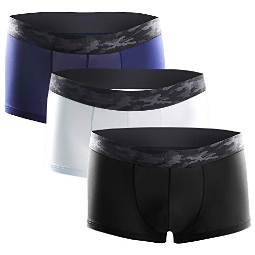 Litthing Herren Nylon Boxershorts EIS-Seide U konvex Dreidimensionales Design Transparente Atmungsaktive Unterhose 1 Schwarz + 1 Dunkelblau + 1 Weiß (L)