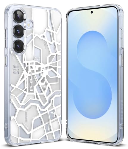 Image of Ringke Fusion Design Compatible with Samsung Galaxy S25 Plus Case Cover Hard Graphic Designed Back Soft Flexible TPU Bumper Scratch Resistant Natural Form Galaxy S25 Plus Back Cover - Seoul Map White