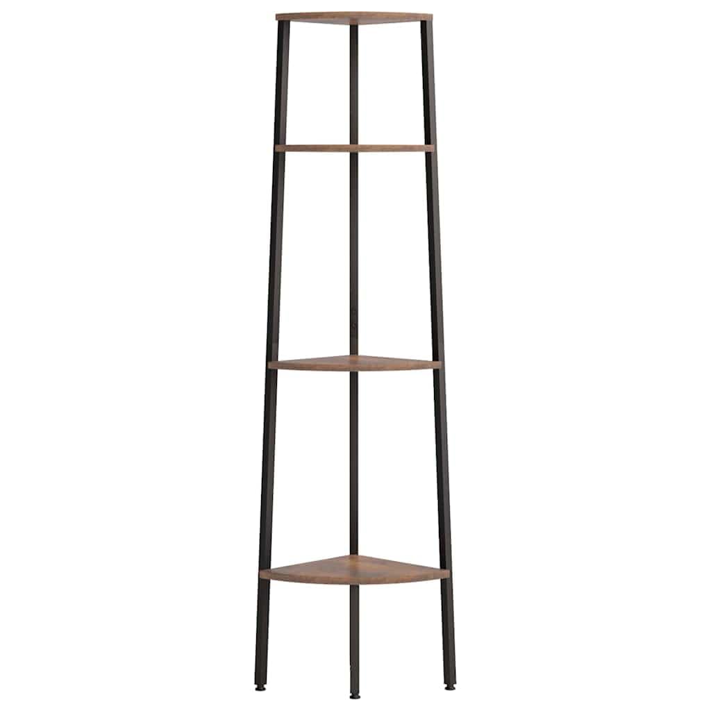 4-stöckiges Eckregal aus Holzwerkstoff und Stahl Dunkelbraun Schwarz 45,5 x 31,5 x 150 cm Wandregal für Bücher Pflanzen Ordner im Arbeitszimmer Flur Stauraum
