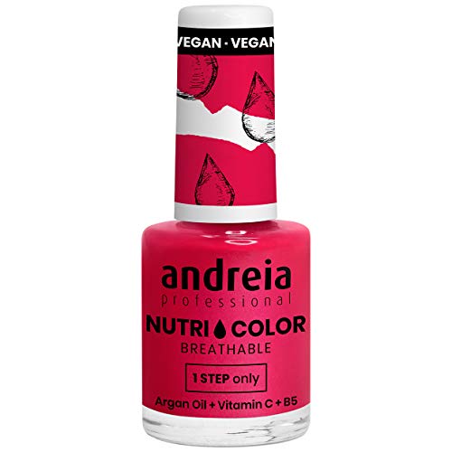Andreia Professional NutriColor Atmungsaktiver Nagellack - Veganer und Tierversuchsfreier - Nagelkunst Nagellack mit langanhaltendem Glanz-Finish - Farbe NC31 Kirschrosa - 10.5ml