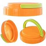 KADAX Tapa de rosca fi100 mm, tapa de repuesto de plástico con asa, tapa de plástico para tarros y tarros de conservas, tapa giratoria (naranja/verde)