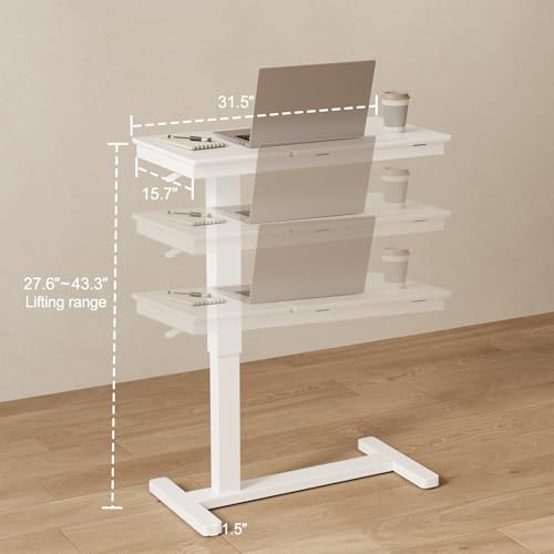 Muwuele Solid Wood Overbed Bedside Table with Wheels, Adjustable Medical Tilt Top Hospital Bed Table Over The Bed, Rolling Laptop Desk, Mobile Standing Desk for Hospital and Home Use (White)