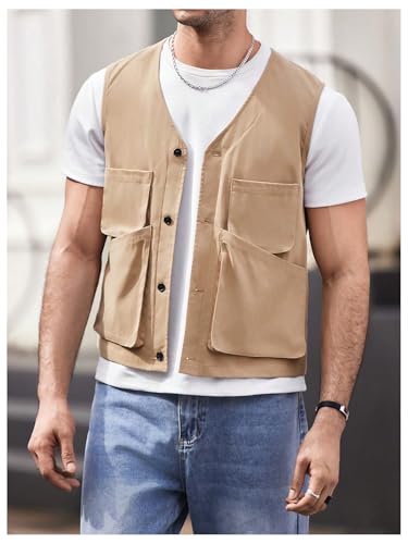 Verdusa Men's Button Up Sleeveless Utility Cargo Vest Jacket Waistcoat with Pockets4