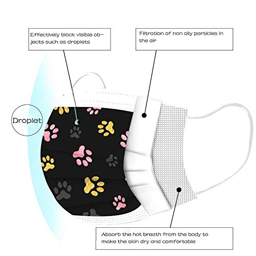 Hozxclle 50Pcs Adult Disposable Face_Mask For Women Black Paw Print Print 3Ply Filter Dụst Proof Facemasks For Protectịon thumb #3