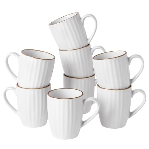 famiware Eden Coffee Mugs Sets of 8, 12 oz Ceramic Stoneware Mug Cup Set