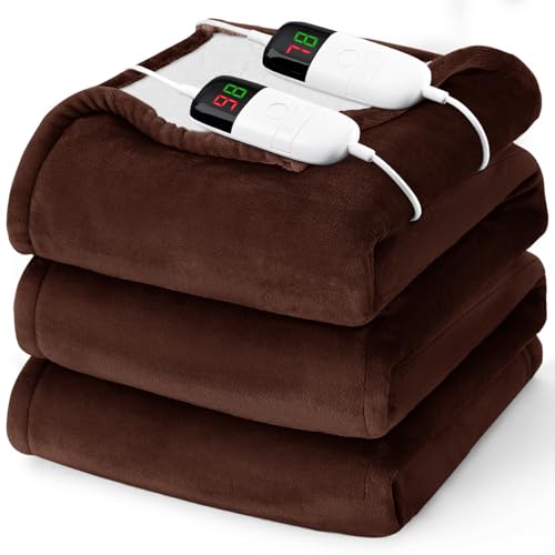 Heated Electric Blanket Queen Size - 84" x 90" Heating Blanket with Dual Control, 10 Levels & 8 Hours Auto Off, Soft Warm Flannel Gift with Over-Heat Protection, ETL & FCC Certified