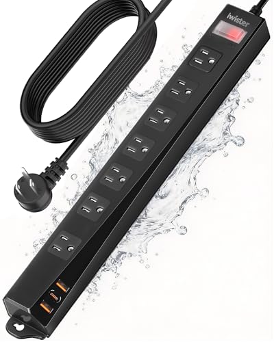 Image of Outdoor Power Strip Weatherproof IPX6,1625W /13A 15 Ft Extension Cord with Multiple Outlets,7 AC & 3 USB, Wall Mount for Camping,Poolside,Garden,Workshop