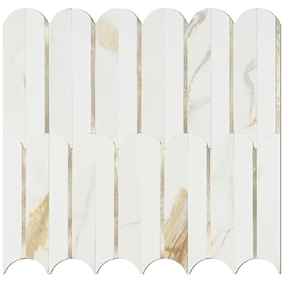Vamos Tile Peel and Stick Backsplash Seamless Tile,10 Sheets Stick on Backsplash for Kitchen & Bathroom, Calacatta Gold+Matt Pure White Marble Look PVC+ Light Gold Self Adhesive Backsplash Tile