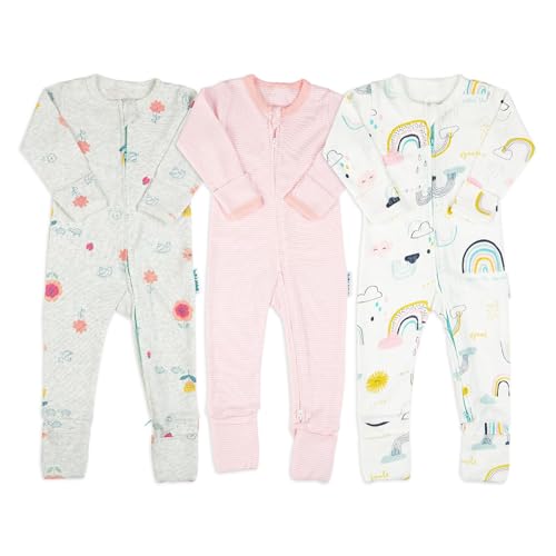 Image of 100% Cotton, Two-Way Zip Baby Sleep and Play, Unisex Onesie Romper for Boys and Girls, Footless with Fold Over Foot Covers