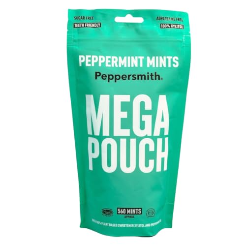 Peppermint Mints - Sugar Free 100% Plant Based Xylitol - Fresh Breath - Benefits Oral Health Reduce Plaque Kills Bacteria - Aspartame Free - Mega Pouch 560 Mints - By Peppersmith