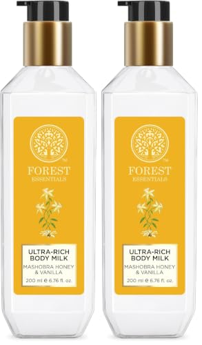 Image of Forest Essentials Ultra-Rich Body Milk Mashobra Honey & Vanilla| Natural Moisturizing Body Lotion For Instant Hydration | Ayurvedic Body Moisturizer, Paraben Free| For Women & Men | 200 ml (Pack of 2)