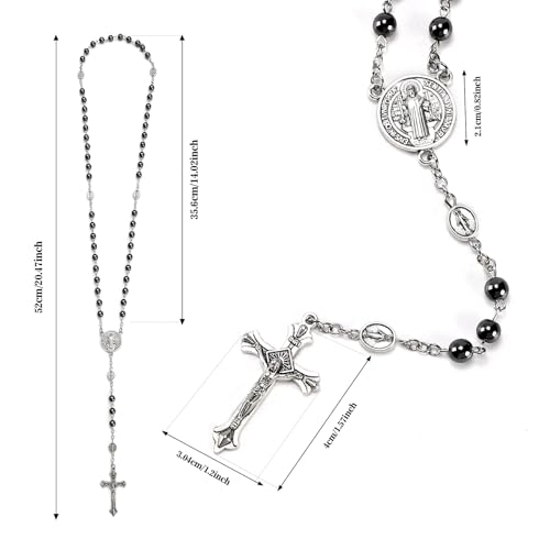 St Benedict Medals Necklace for Men Women,Saint Benedict Holy Rosary for Religious Gifts,Catholic Black Rosary Bead First Confirmation Gifts for Teenage Boys,Rosarios Catolicos Para Hombre Mujer2