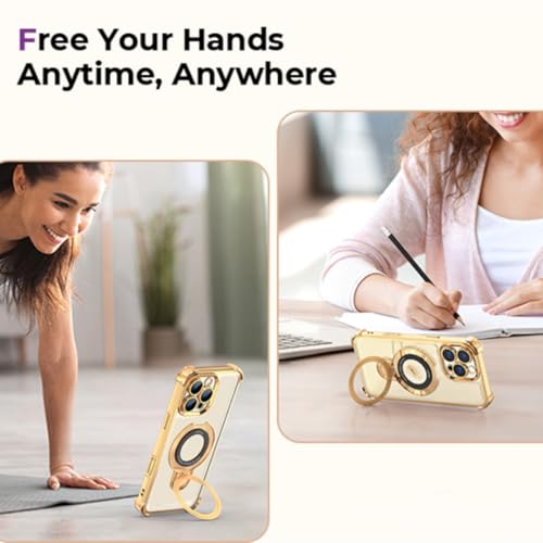 Étui pliable iPhone 16 doré avec clip pour objectif photo et coque antichute