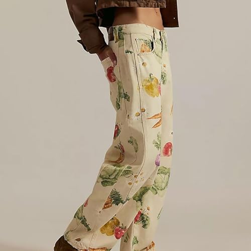 Women's Baggy Boyfriend Barrel Jeans Y2k Floral Print Mid Rise Wide Leg Denim Patchwork Pants Barrel Leg Sweatpants Women4