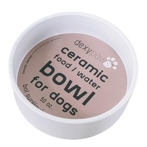Dexypaws:セラミックドッグボウル:ホワイト - 1,417.5 g - スタイリッシュで機能的なペット給餌皿、食品&水、食器洗い機対応、安全&非毒性、先端のないデザイン