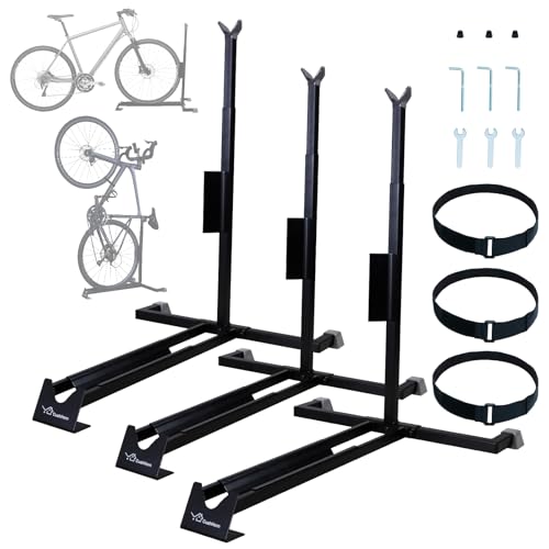 CCLIFE Fahrradständer Boden 3er von Mountainbike und Rennrad Freistehend Vertikaler und Horizontaler Fahrradhalterung Hochkant Höhenverstellbarer