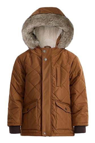 Image of SOLOCOTE Boys Winter Coat Little Kids Heavyweight Fur Hood Sherpa Lining Jacket Water-Resistant Parka