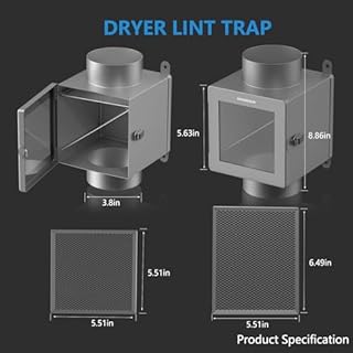HOOMESUN Dryer Duct Lint Trap, Indoor Dryer Vent Kit with 4inch 8FT Dryer Vent Hose, 2 Clamps, 2 Stainless Steel Mesh, Secondary Lint Trap for Electric Clothes Dryers - Dryer Lint Catcher(Metal)