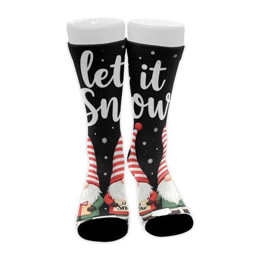 UTRSIFB Women's All Season Mid Calf Socks, Soft Cozy Dress Decor Boots Socks, Fashion Breathable Stockings Red Gnomes Snow Christmas