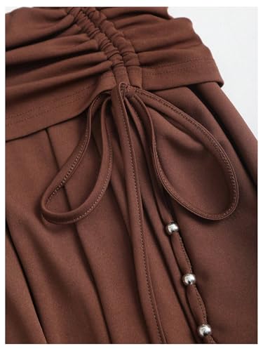 Women's Y2k Ruffle Mini Skirt Asymmetrical Drawstring Ruched A Line Flowy Skirts3