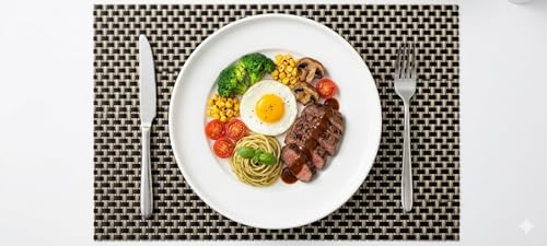 Image of Dribble Premium Anti UV-Mesh Woven PVC Table Placemats Set of 6 - Non-Slip, Heat Resistant, Washable Dining Table Mats for Kitchen, Dining & Office - 45cm X 30cm Durable Textured Design (Black)