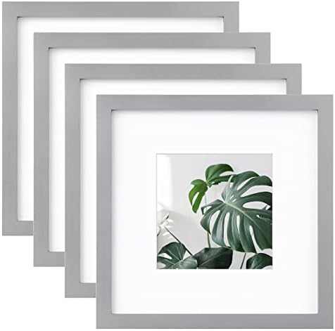 EGOFINE 10x10 Photo Frames Black Set of 4, Made of Solid Wood with Acrylic Glass for Photos 6x6 with Mat or 10x10 without Mat, Tabletop and Wall Mounting Display