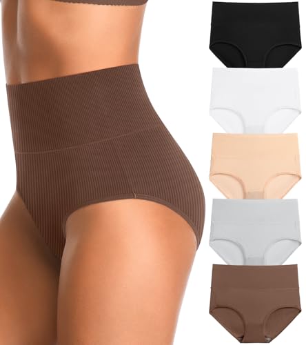 Image of High Waisted Womens Underwear Cotton Tummy Control Postpartum Essentials Full Coverage Panties Soft Comfortable Briefs
