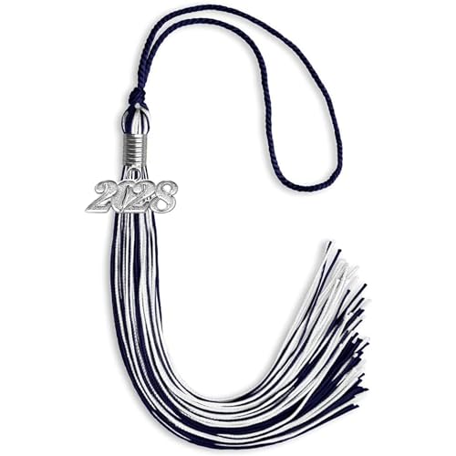 Endea Graduation Mixed Double Color Tassel with Silver Date Drop (Navy Blue/White, 2028)