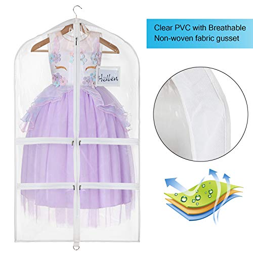 Univivi Clear PVC Dance Costume Bags (3 Pack) Garment Bag 40 Inch for Dance Competitions, with 4 Medium Clear Zipper Pockets and 1 Large Back Zippered Pocket [Upgraded Version]