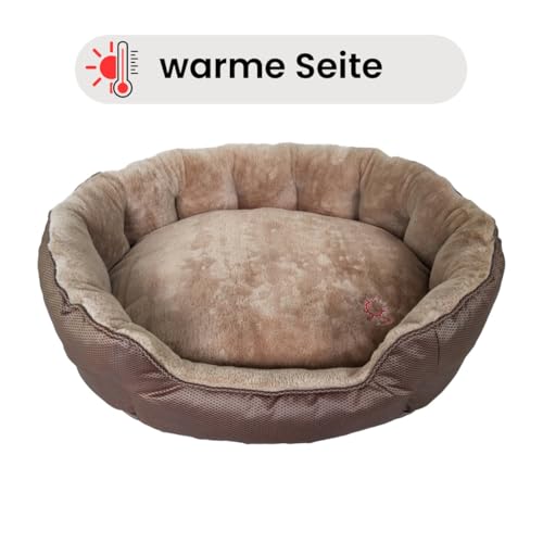 ThermoSwitch Santorini orthopädisches Hundebett – isolierendes Wendebett mit Memory Foam, druckentlastend & beidseitig nutzbar für Sommer & Winter (Braun, M)